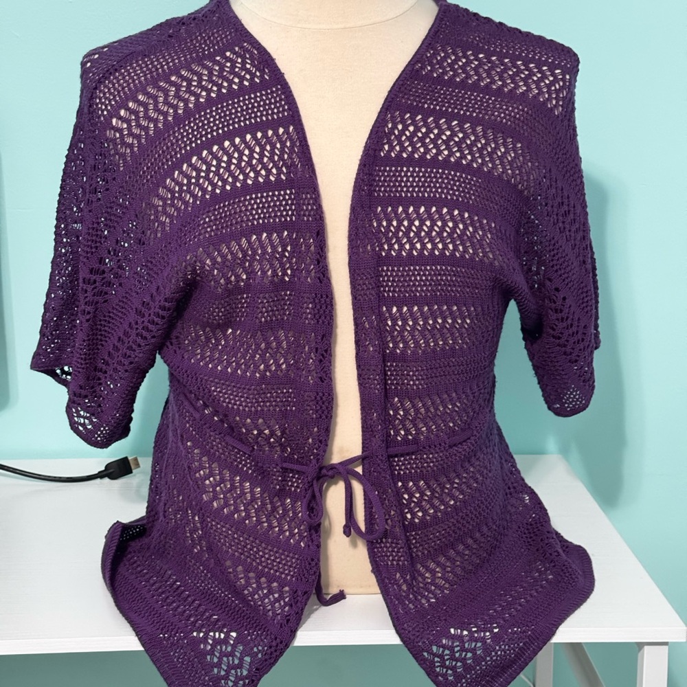 Dress Barn Purple Crochet Open Cardigan